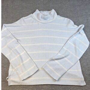 SO Heritage Mock Neck Striped Top Light Blue White Long Sleeve Small